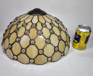 Tiffany Style Large Cream & Clear Bead Round Light Lampshade 34cm No Fittings - Picture 1 of 12