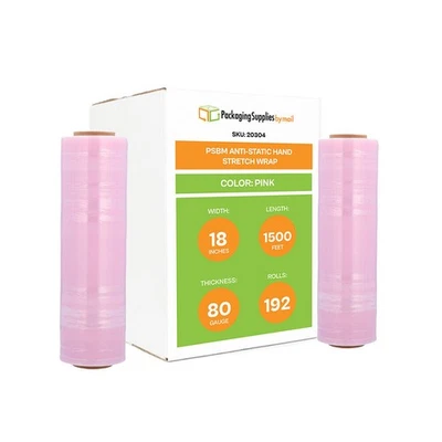 192 Rls 18"x1500' (80 Gauge) Anti-Stat Stretch Film Hand Shrink Wrap, Tint Pink - Image 1 of 4