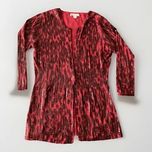 New York & Co Women Cardigan Sweater Animal Print Red Sequin Sz XS/S - Picture 1 of 4