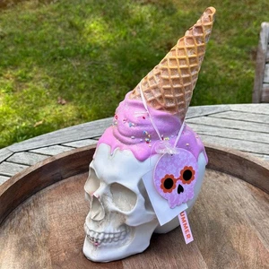 Summerween Totenkopf rosa geschmolzene Eistüte Dekor Spinkel Halloween gruselig neu - Bild 1 von 12