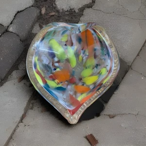 VINTAGE ITALIAN MURANO ART GLASS Dish BOWL Multicolored Heart Shape 6.25” - Picture 1 of 5