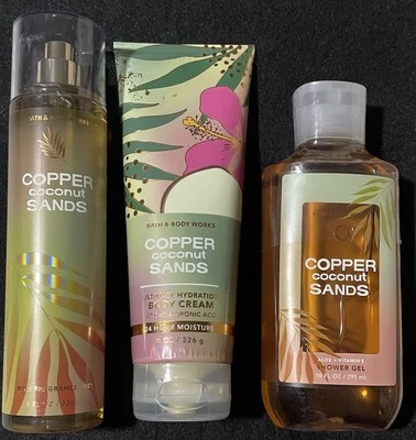 ¡NUEVO! Lote de 3 - Bath & Body Works COBRE ARENA COCO Bruma, Crema, Gel de Ducha Foto 1 de 2