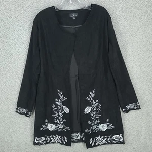 Chaqueta bordada floral de gamuza sintética Curations para mujer mediana negra plumero larga - Imagen 1 de 9
