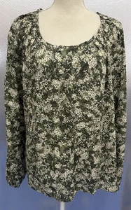 A.N.A A New Approach Top Womens Plus Sz 2X Green Floral Boho Peasant Shirt NWT - Picture 1 of 8