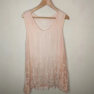 Weiche Umgebung Seide Chiffon Tank Medium Pailletten verziert bestickt Pfirsich - Bild 1 von 13