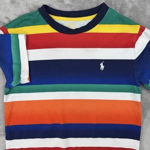 POLO RALPH LAUREN T-Shirt Boy’s Small (8) Bold Striped Cotton Colorful Pony Logo - Picture 1 of 21
