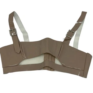 For Love & Lemons Faux Leather Crop Top Tan SZ S High Roller Latex Y2K Edgy Glam - Picture 1 of 13
