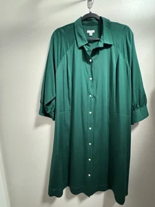 J JILL Womens Shirt Dress Green Knee Length Large Pintucked Travel - Imagen 1 de 10