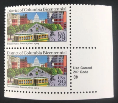1991 District of Columbia Bicentennial 29 Cent 29c Stamp Block of 2 Scott# 2591 - Image 1 of 4