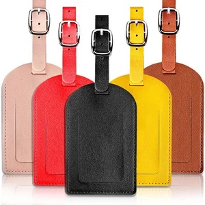 5 pack luggage tags pu bag tags leather luggage bag case tags for women men tags - Picture 1 of 7