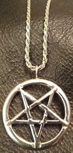 STERLING SILVER INVERTED PENTEGRAM PENDENT & ROPE CHAIN - Picture 1 of 5
