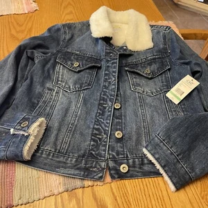 C&C California Denim Jean Jacket Large Blue Button Down Pockets Sherpa Collar - Picture 1 of 4