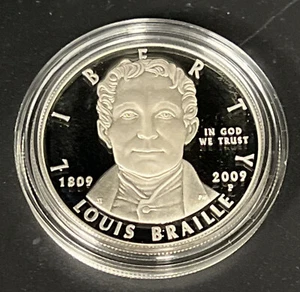 2009 P Louis Braille Bicentennial Silver Dollar Proof Coin Mint Box & COA - Picture 1 of 5