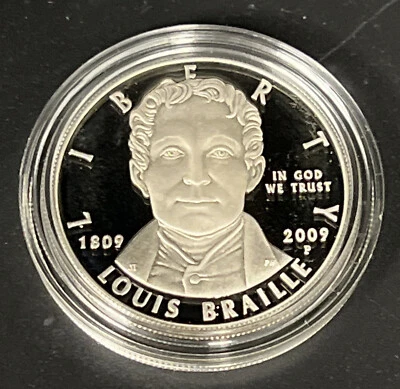 2009 P Louis Braille Bicentennial Silver Dollar Proof Coin Mint Box & COA - Image 1 of 4
