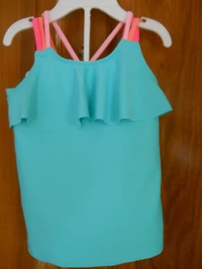 NWT Carter's Turquoise 2-piece Girls Tankini Swimsuit Sz 4 Ruffle, Pink Straps - Picture 1 of 5