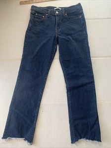 Levi's 505 Straight Leg Dark wash ripped cuff Blue Jeans Size 8 L - Picture 1 of 9