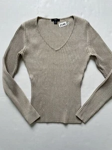 GAP Pullover Damen M Haferflocken Beige Y2K Rippstrick Heavy Cotton Slim - Bild 1 von 8