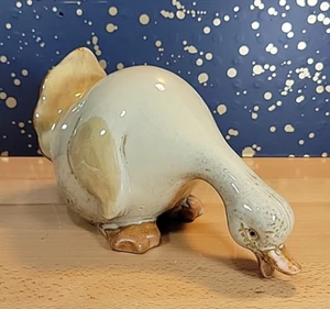 "Estante de cerámica decorativo vintage sentado pato ganso marrón crema 9"" x 5,5""" - Imagen 1 de 11