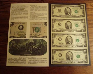 1995 $2 Uncut Atlanta Federal Reserve Two Dollar 4 Bill Note Currency Sheet - Picture 1 of 8