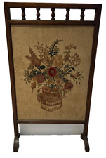 Vintage Wooden Floral Embroidered Firescreen Decorative Tapestry Fire Guard