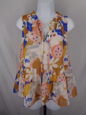 Blusa Kori floral bainha em camadas gola babado tamanho pequeno sem mangas cintilante nova - Imagem 1 de 4