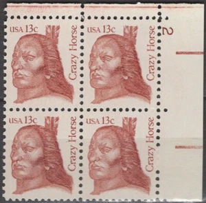 SC# 1855 -13¢ 1980-85 Great Americans - Crazy Horse - Mint NH Plate Block of 4 - Bild 1 von 1