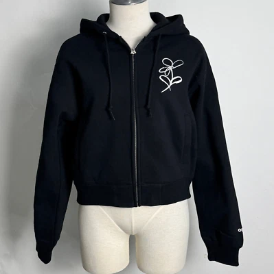 Obey Women's Cropped Zip Hoodie Sweatshirt Chalk Writing Black Size S NEW Flower - Image 1 of 4
