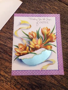 Unbenutzte Vintage 40er Jahre gestanzte "Frohe Ostern" Grußkarte von Wishing Well - Bild 1 von 4