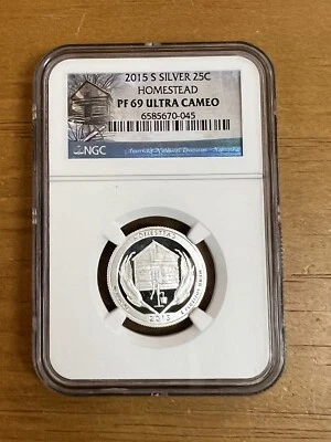 2015 S NGC PF69 Proof Ultra Cameo Silver Homestead Quarter - Image 1 of 4