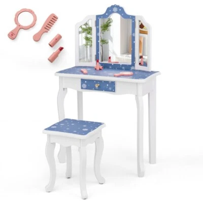 Juego de juguetes de maquillaje de simulación mesa y taburete juego de regalo para niños con espejo triple plegable Foto 1 de 3