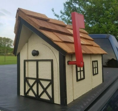 Amish Crafted Beige (Black Trim Barn Style Mailbox - Lancaster County PA - Image 1 of 4