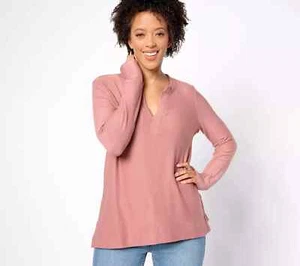 Cuddl Duds Cozy Jersey Fleece Split-V Pullover, Mink Taupe Large A618087 - Picture 1 of 6