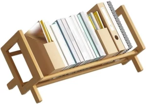 Bamboo Desktop Bookshelf, Small Book Rack, Desktop Book Shelf Organizer for Cds, - Picture 1 of 12