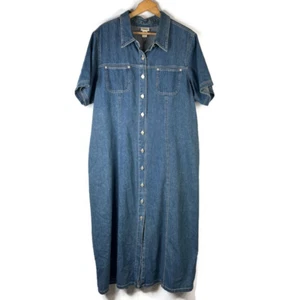 Crossroads Womens Midi Shirt Dress Size 20W Blue Denim Button Up Chest Pockets - Picture 1 of 8