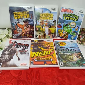 NINTENDO WII 6 GAMES LOT Chicken FISHING FRENZY WE FISH Strike Deadliest Nerf - Picture 1 of 8