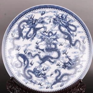 Blue and White Five Dragon Pattern Flat Plate Decorative Porcelain Supplies - Picture 1 of 5
