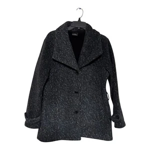Lady Hathaway Womens Fleece Jacket Mid Length Black Gray Pea Coat Size XL - Picture 1 of 8