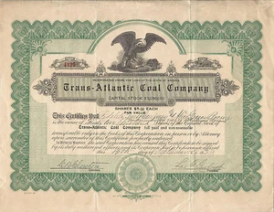 1923 ARIZONA Trans Atlantic Coal Company Stock Certificate - Imagen 1 de 2