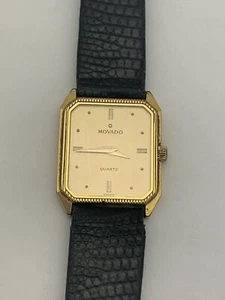 Movado Ladies Yellow Gold Dial Black Leather Strap Watch 8724434 - Picture 1 of 5