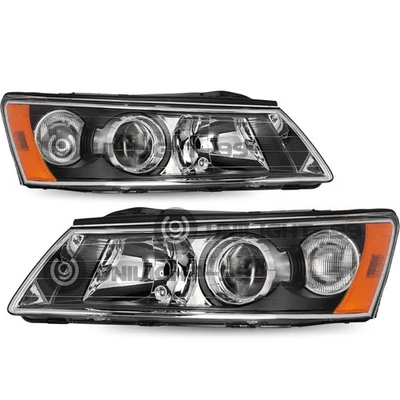For 2006 2007 2008 Hyundai Sonata Black Headlights Headlamp Set Replacement Pair - Image 1 of 4