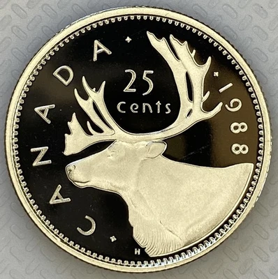 1988 CANADA 25 CENTS PROOF CARIBOU QUARTER HEAVY CAMEO COIN - Image 1 of 2