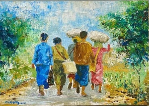 Original Oil Painting Philippines Village Life Impressionist on Board FRAMED - Picture 1 of 16