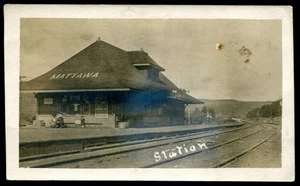 Stazione ferroviaria Canada MATTAWA Ontario 1909. Cartolina fotografica reale - Foto 1 di 2