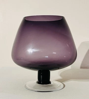 Vintage Retro Purple Clear Stem Italian Art Glass Brandy Balloon Vase 19cm - image 1 of 4