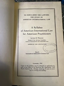 Wigmore Syllabus of American International Law ABA 1941 Rare Pre-WWII Guide - Picture 1 of 5