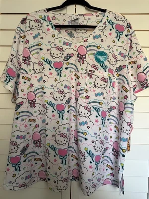 Hello Kitty Cherokee Scrubs Sanrio Tooniforms Rounded V Neck Top Sz.  3XL - Image 1 of 4
