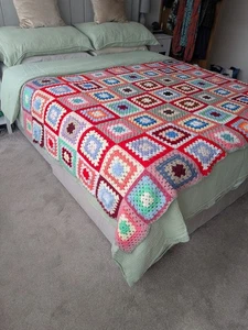 handmade afghan crochet squares blanket 50" x 86" excellent condition - Picture 1 of 19