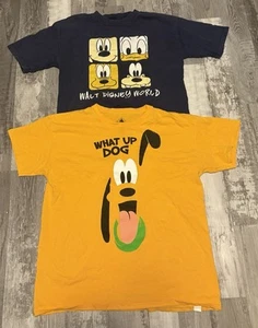 Two Disney World Shirts - Mickey Donald Goofy Pluto - What Up Dog - Kids XL - Picture 1 of 8