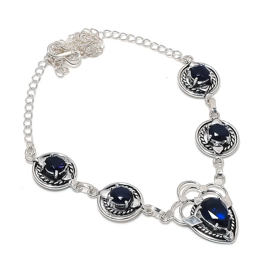 Blue Tanzanite Gemstone Handmade 925 Sterling Silver Jewelry Necklace Size 18" - Image 1 of 1