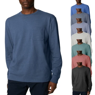 M&S Mens Long Sleeve T Shirt Relax Fit Pure Cotton Pocket Crew Neck Winter Tee - Image 1 of 4